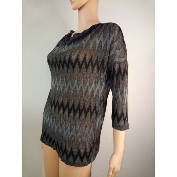 Dana Buchman Women's Black and Grey Chevron Sheer Blouse Size Small - Picture 2 of 6